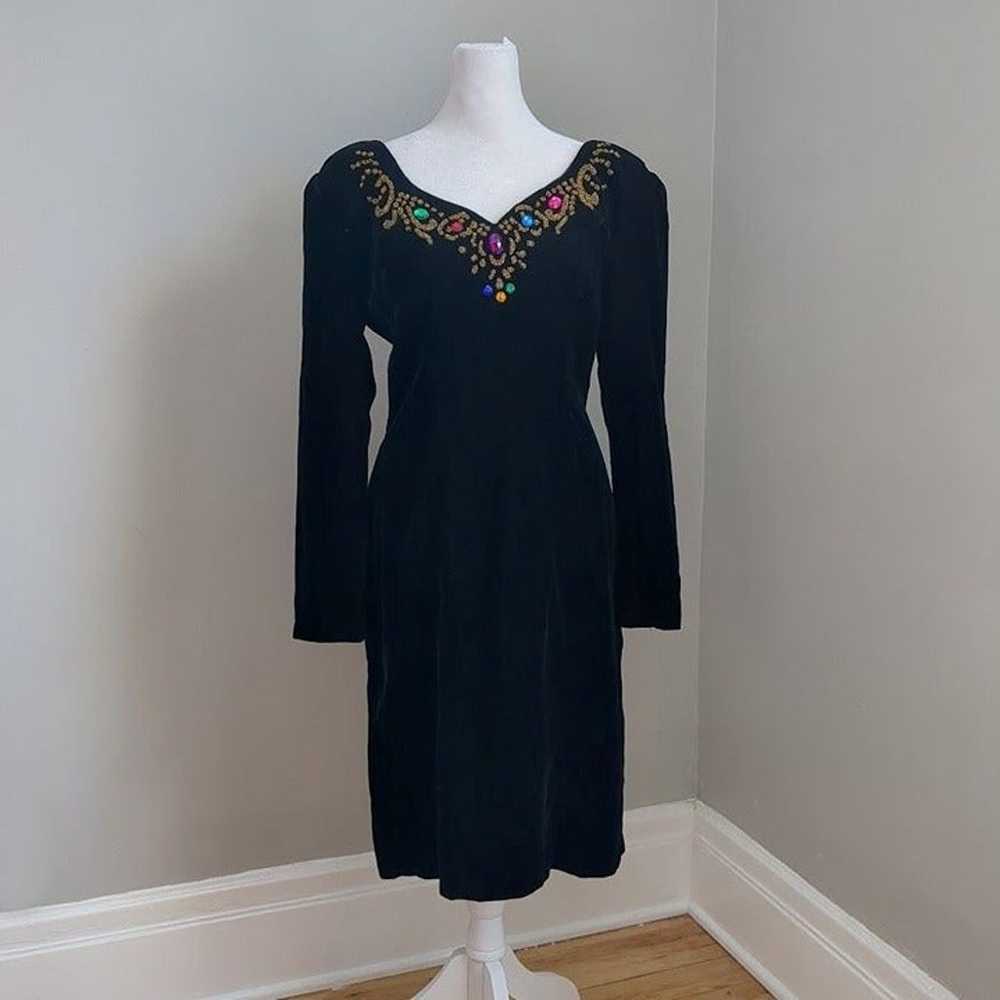 Vintage 90s Zum Zum Velvet Midi Dress Beaded Size… - image 2