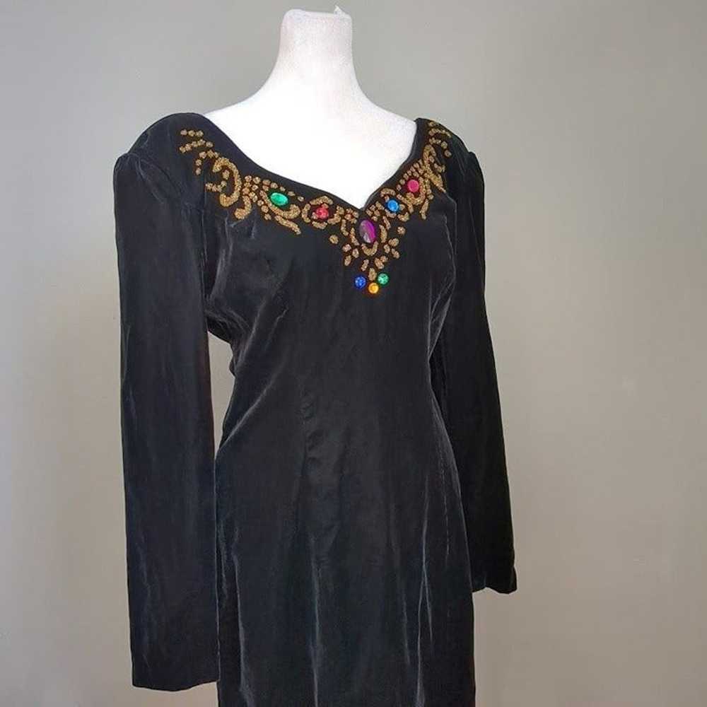 Vintage 90s Zum Zum Velvet Midi Dress Beaded Size… - image 6