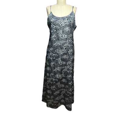 Halston Vintage Leopard Print 90s Slip Dress Gray 