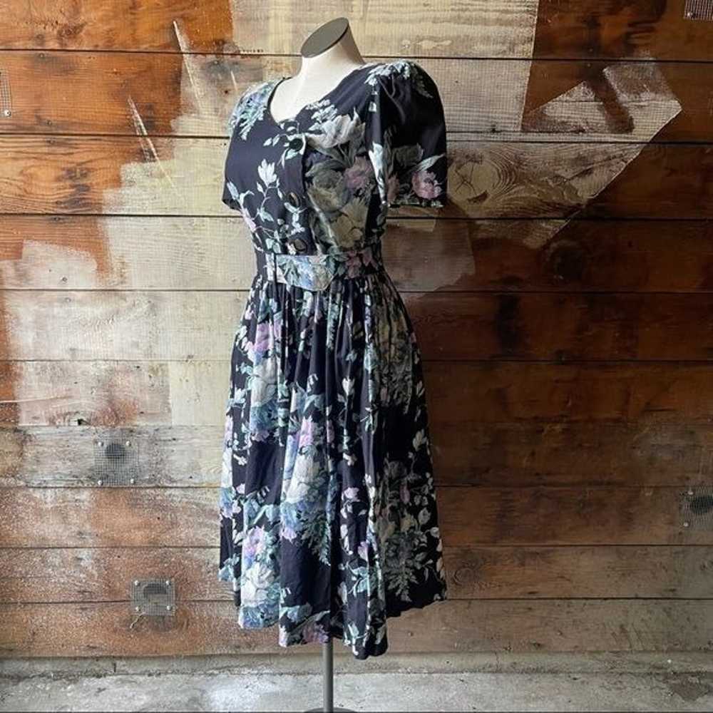 1980’s Vintage Floral & Black Fit n’ Flare Dress - image 4