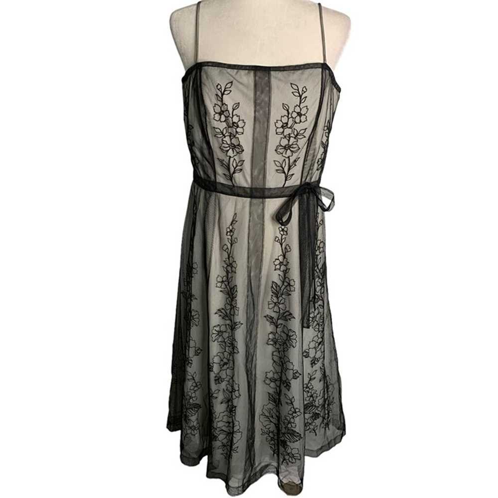 Papell Boutique Embroidered Mesh Swing Dress 14 B… - image 1