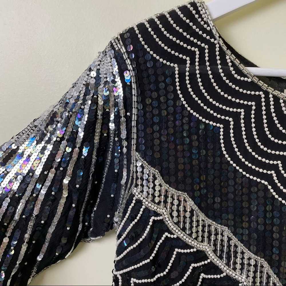 Vintage 1980’s 100% Silk Sequined Long Sleeve Gow… - image 11