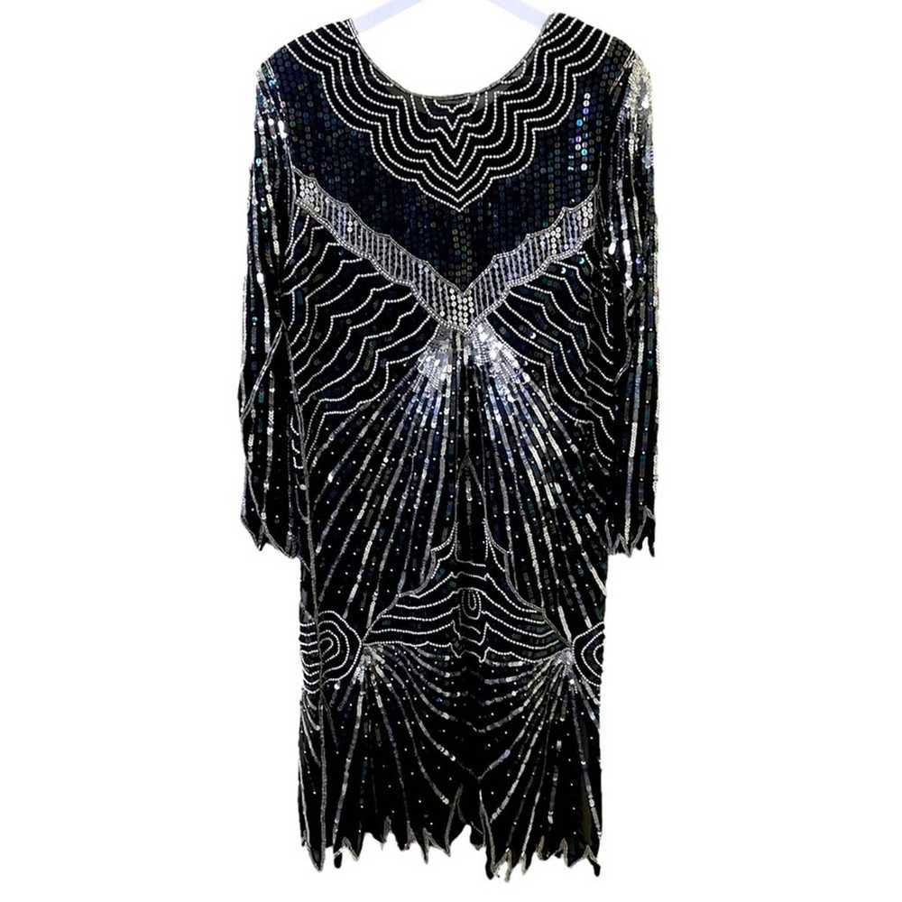 Vintage 1980’s 100% Silk Sequined Long Sleeve Gow… - image 1