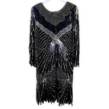 Vintage 1980’s 100% Silk Sequined Long Sleeve Gow… - image 1