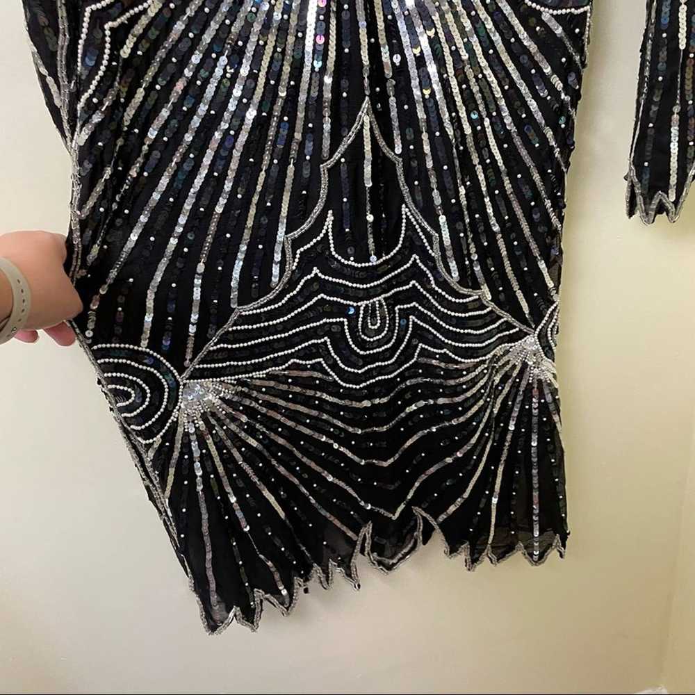 Vintage 1980’s 100% Silk Sequined Long Sleeve Gow… - image 4