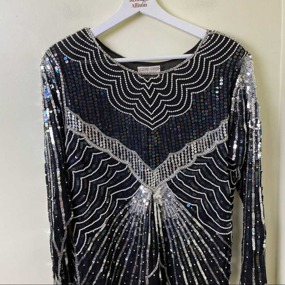 Vintage 1980’s 100% Silk Sequined Long Sleeve Gow… - image 7