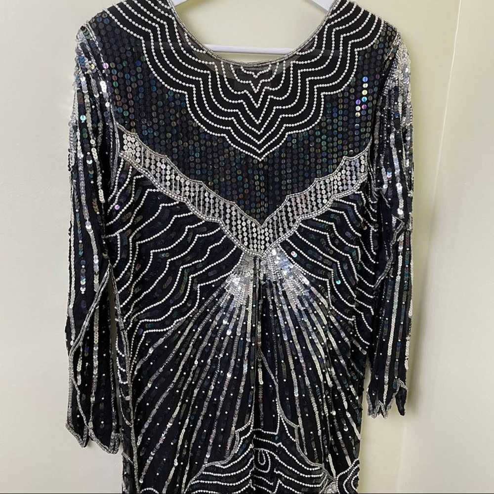 Vintage 1980’s 100% Silk Sequined Long Sleeve Gow… - image 9