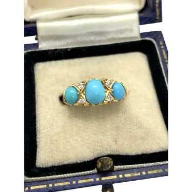 Edwardian 18ct Gold Turquoise & Diamond Set Ring - image 1