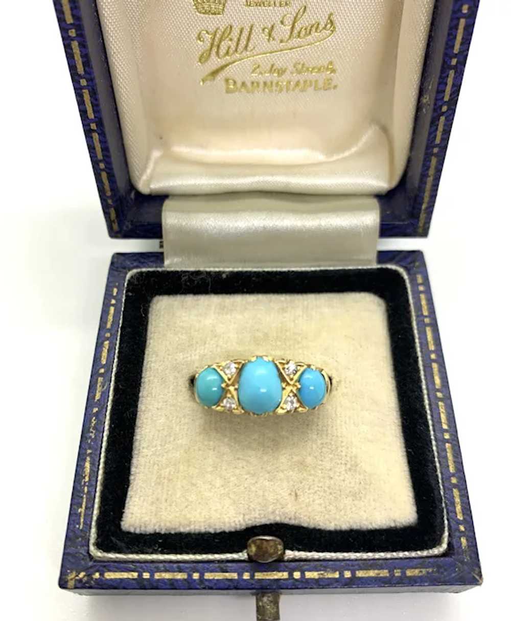 Edwardian 18ct Gold Turquoise & Diamond Set Ring - image 2