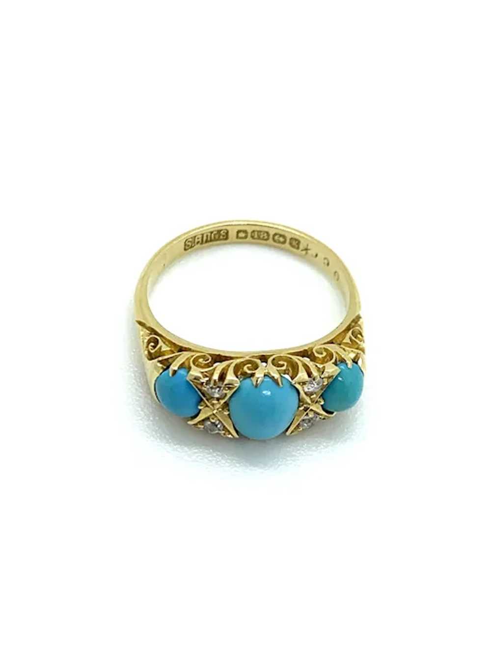 Edwardian 18ct Gold Turquoise & Diamond Set Ring - image 3