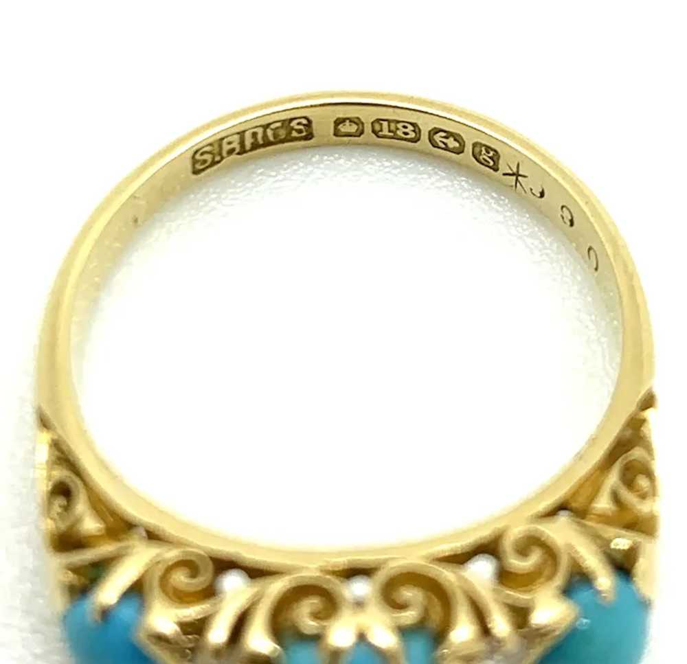 Edwardian 18ct Gold Turquoise & Diamond Set Ring - image 4