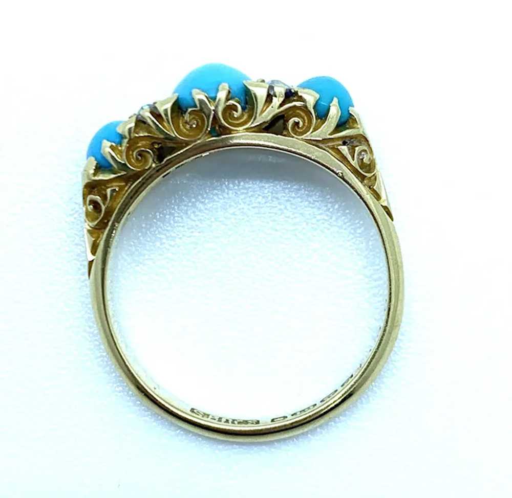 Edwardian 18ct Gold Turquoise & Diamond Set Ring - image 5