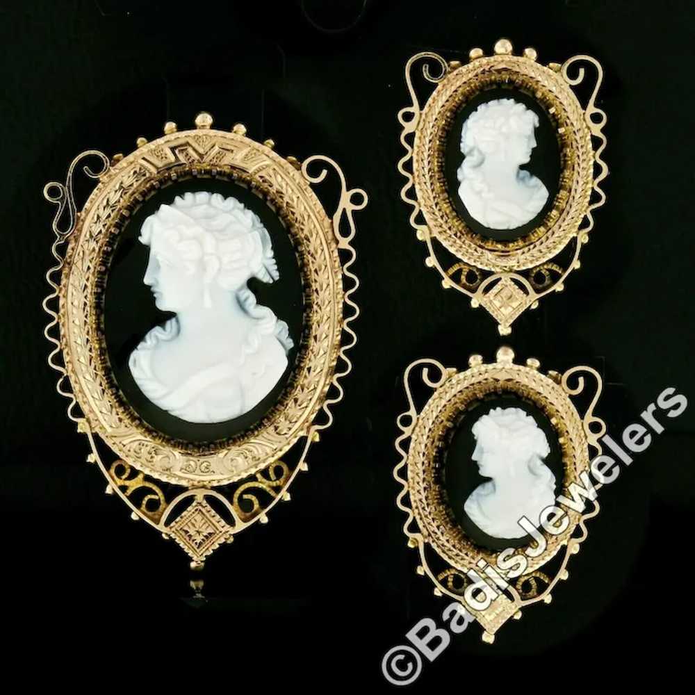 Antique Victorian 14k Gold Oval Black & White Car… - image 4