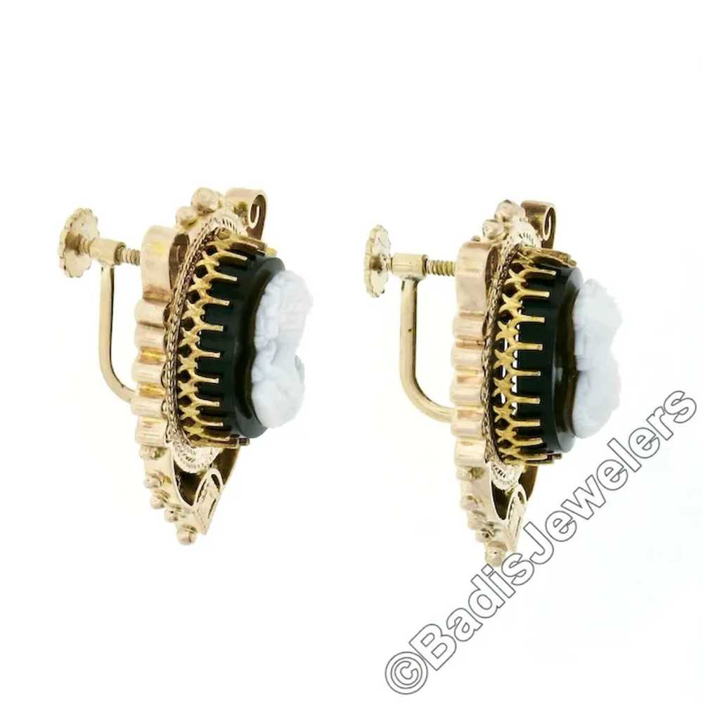 Antique Victorian 14k Gold Oval Black & White Car… - image 5