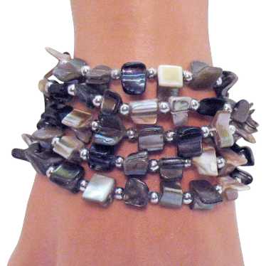 Gorgeous Mother of Pearl Silver Beaded Vintage St… - image 1