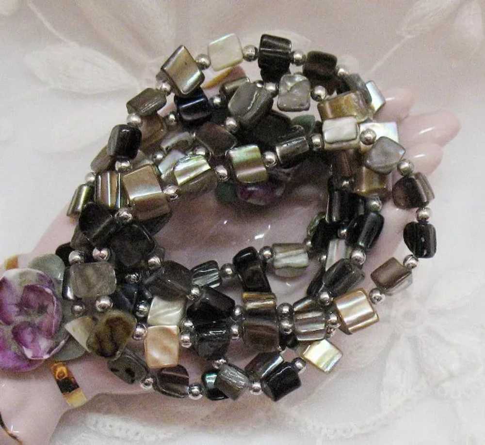 Gorgeous Mother of Pearl Silver Beaded Vintage St… - image 2