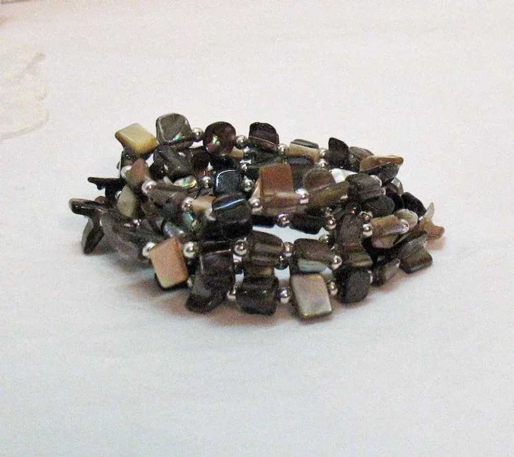 Gorgeous Mother of Pearl Silver Beaded Vintage St… - image 3
