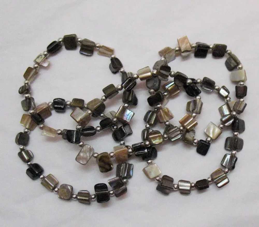 Gorgeous Mother of Pearl Silver Beaded Vintage St… - image 4