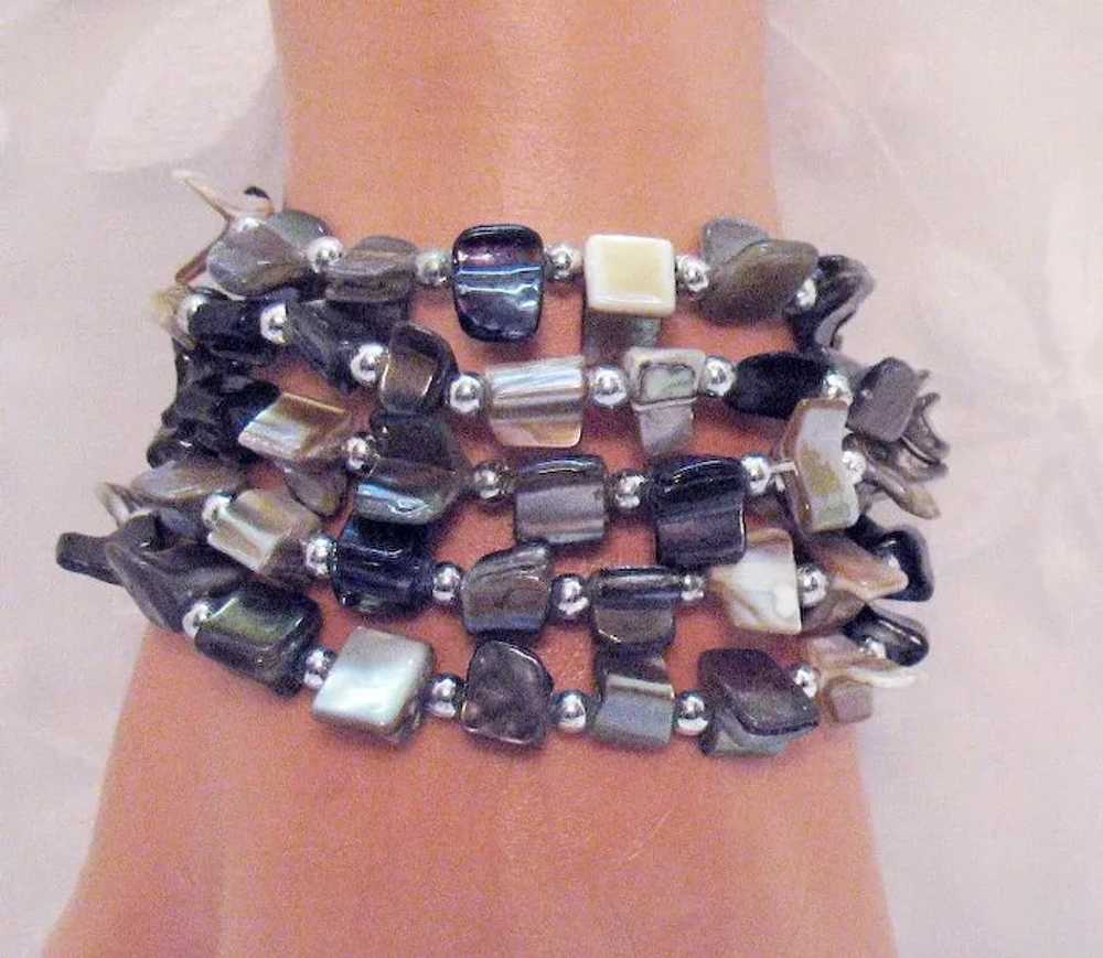 Gorgeous Mother of Pearl Silver Beaded Vintage St… - image 5