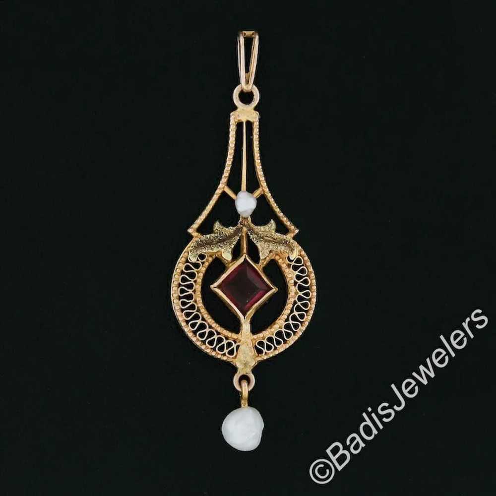 Antique Victorian 10K TT Gold Red Stone & Pearl D… - image 4