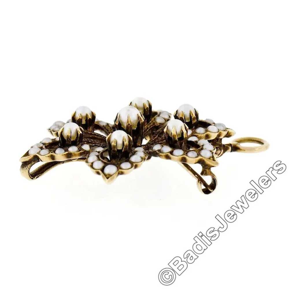 Antique Victorian 14K Yellow Gold Seed Pearl Clus… - image 5