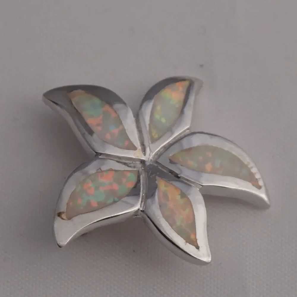 Vintage STERLING Silver PINK OPAL PLUMERIA PENDAN… - image 2