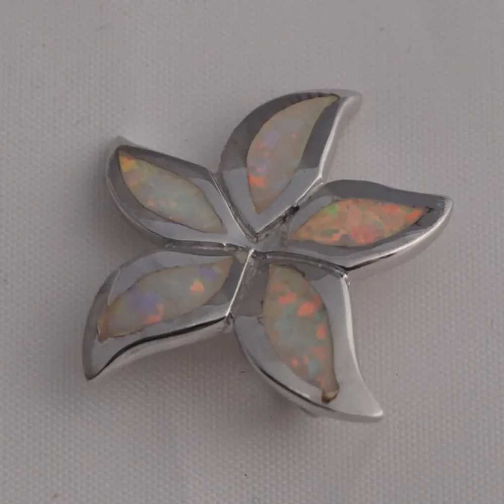 Vintage STERLING Silver PINK OPAL PLUMERIA PENDAN… - image 3