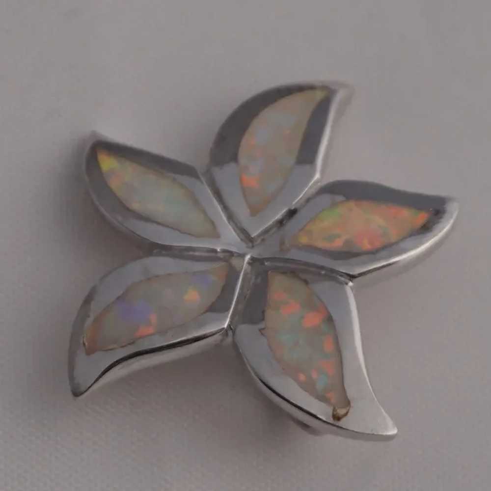 Vintage STERLING Silver PINK OPAL PLUMERIA PENDAN… - image 5