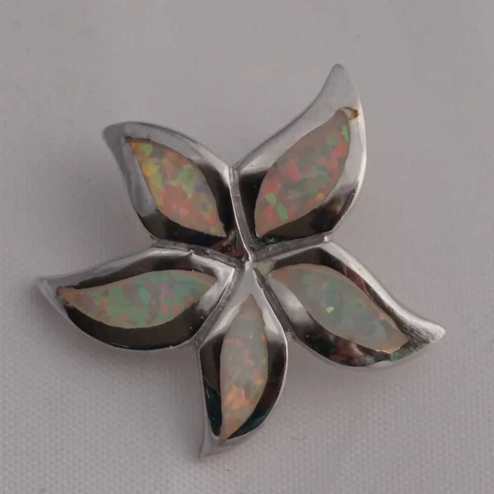 Vintage STERLING Silver PINK OPAL PLUMERIA PENDAN… - image 7