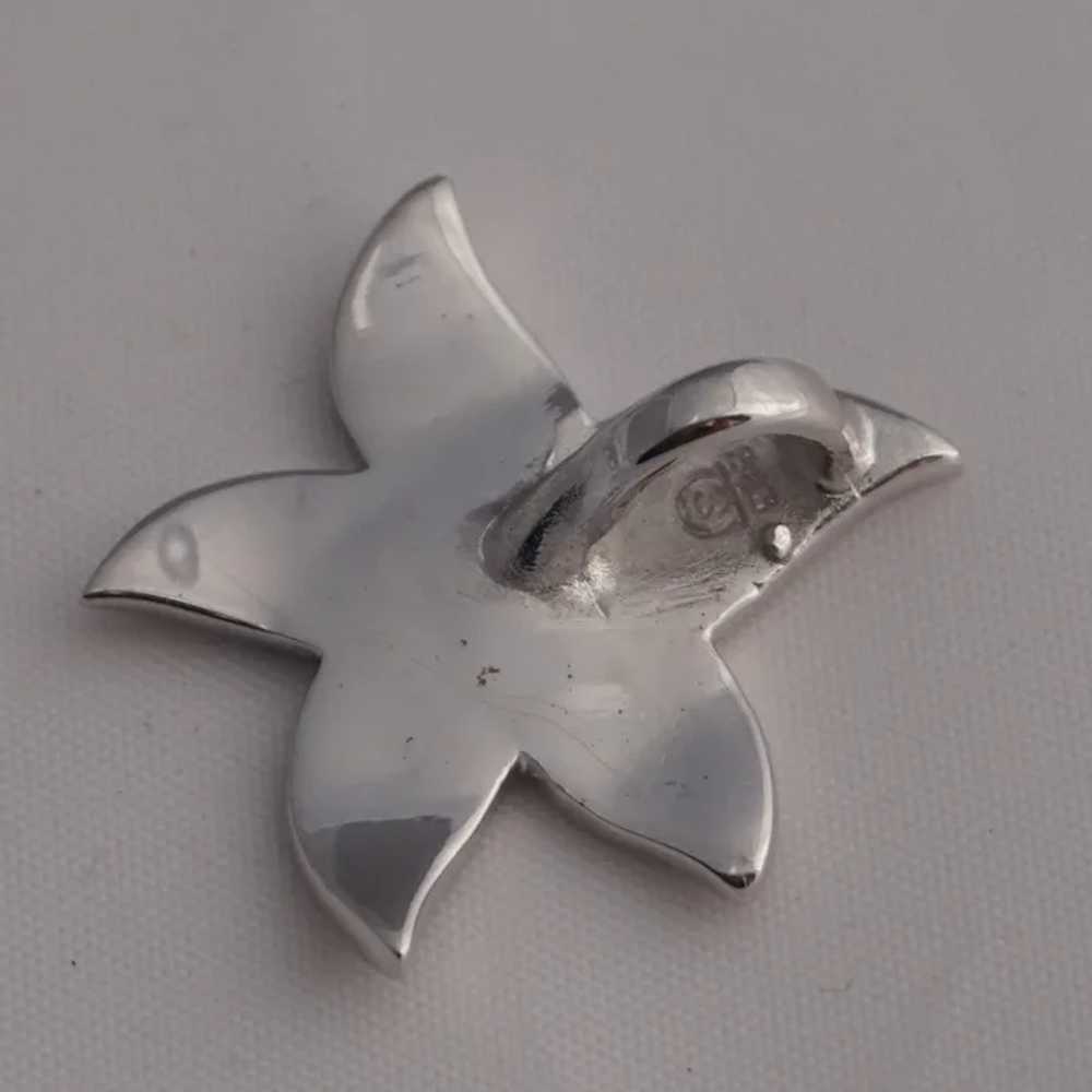 Vintage STERLING Silver PINK OPAL PLUMERIA PENDAN… - image 9