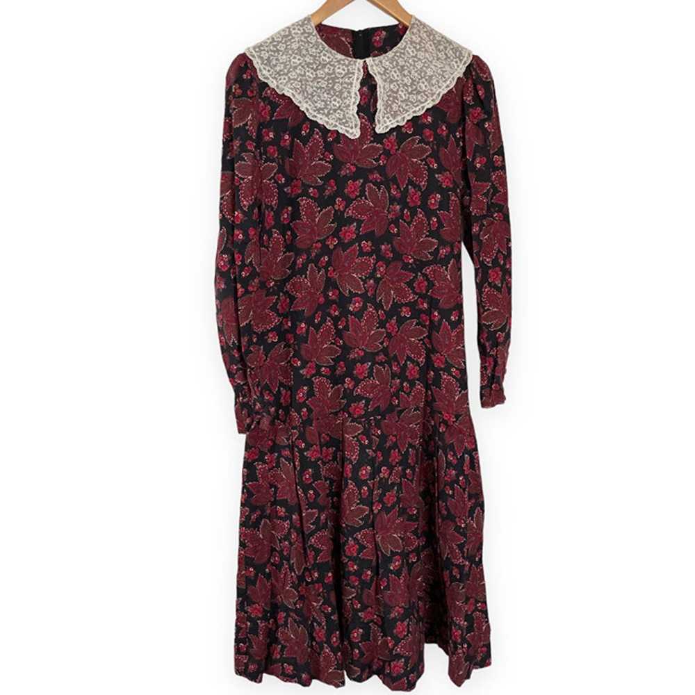 Vintage Laura Ashley Victorian Midi Dress 12 Red … - image 1