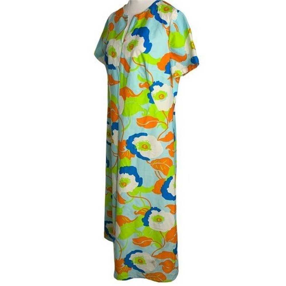 Vintage 60s Psychedelic Maxi Dress L Blue Green F… - image 3