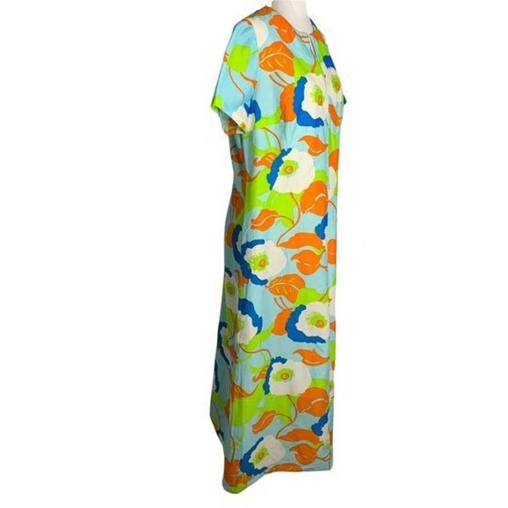 Vintage 60s Psychedelic Maxi Dress L Blue Green F… - image 5