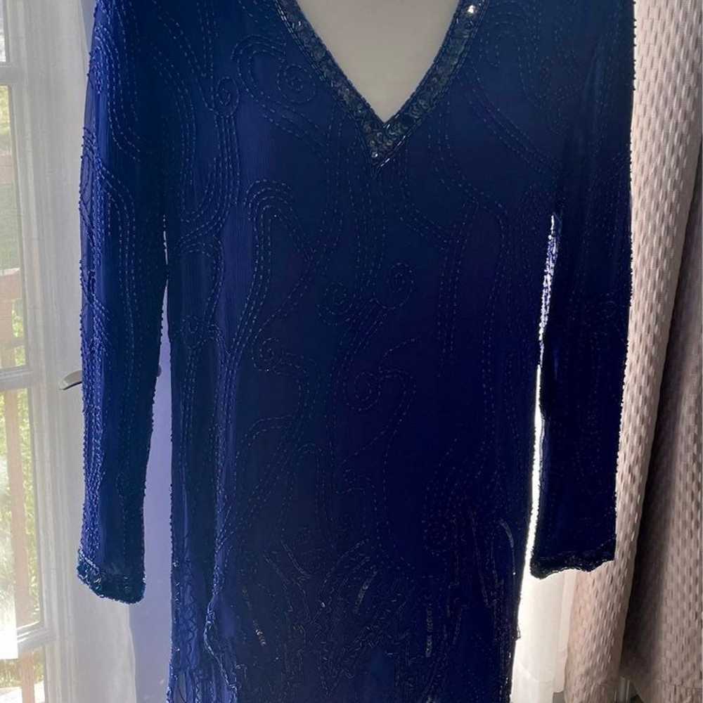 Vintage ('80s/'90s) Blue Sequin Beaded Dress - image 2
