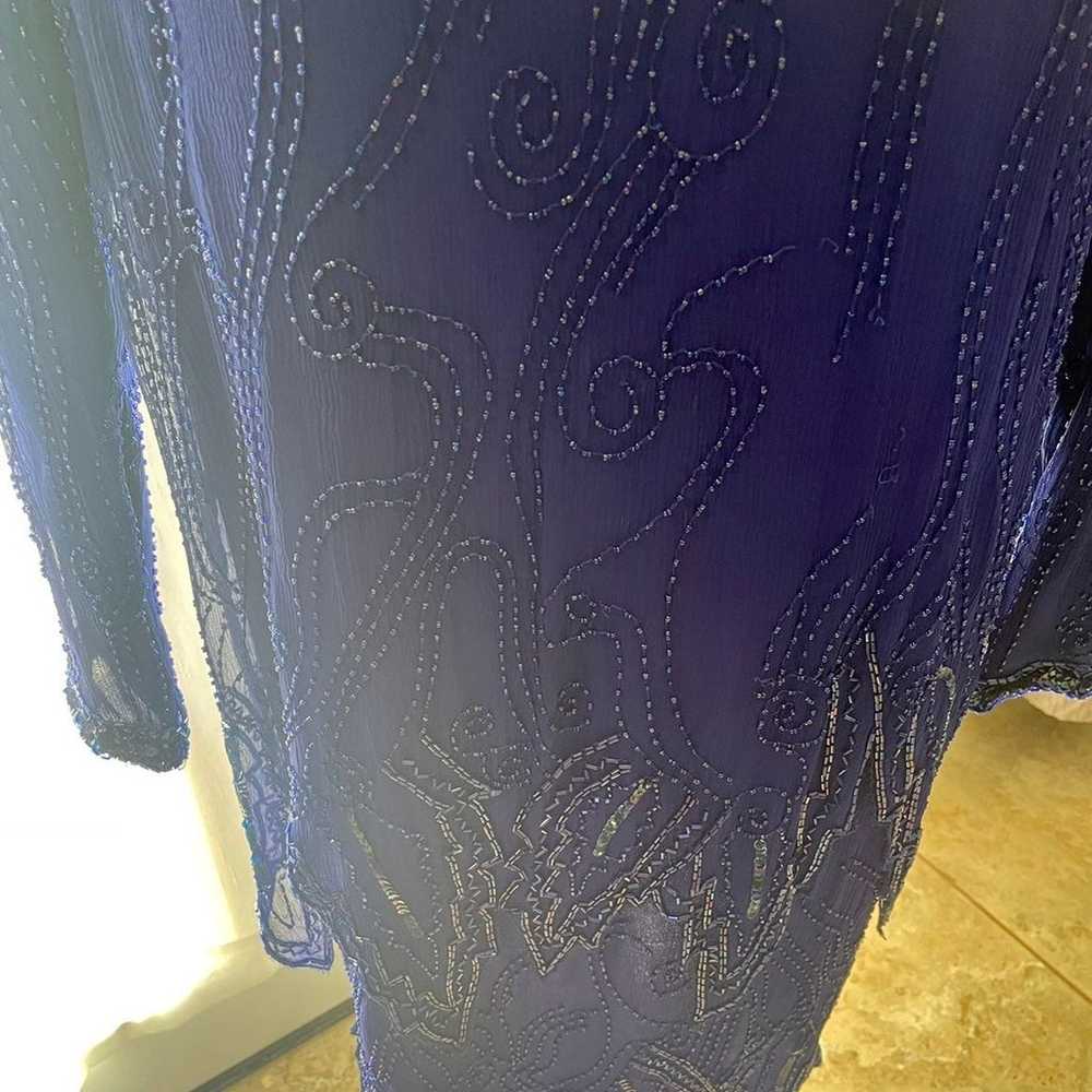 Vintage ('80s/'90s) Blue Sequin Beaded Dress - image 4