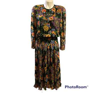 DIANE FREIS Vintage 80s Floral beaded dress - image 1