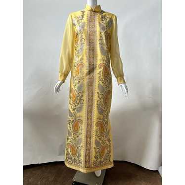 Alfred Shaheen Womens Sheath Dress Yellow Paisley 