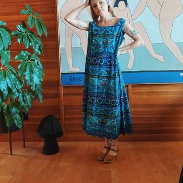 Vintage Blue Psychedelic Print Maxi Dres