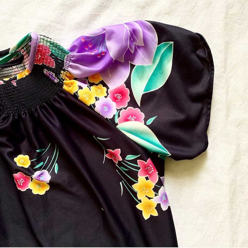 Vintage 1970s Black & Floral Dress - image 4