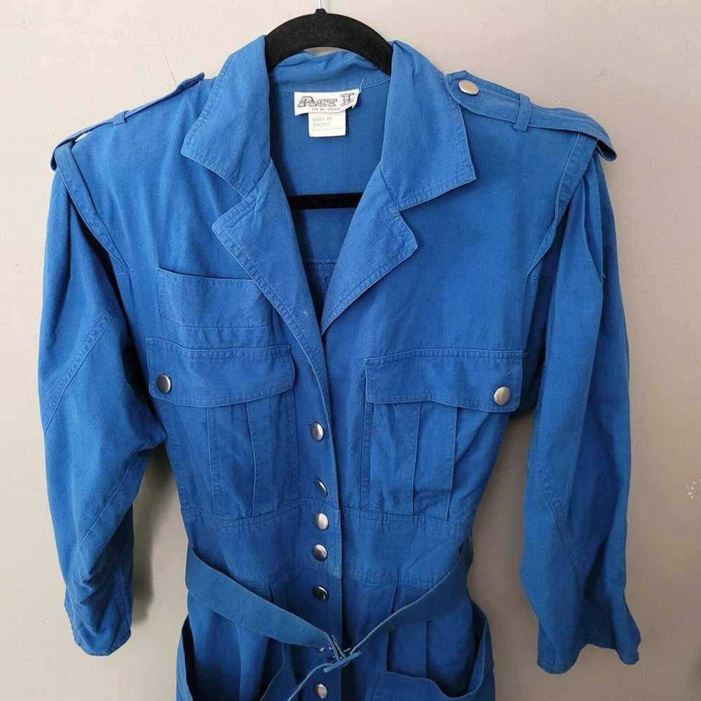Vintage 50s 60s Cotton Blue Shirt Day Dress Belt … - image 6