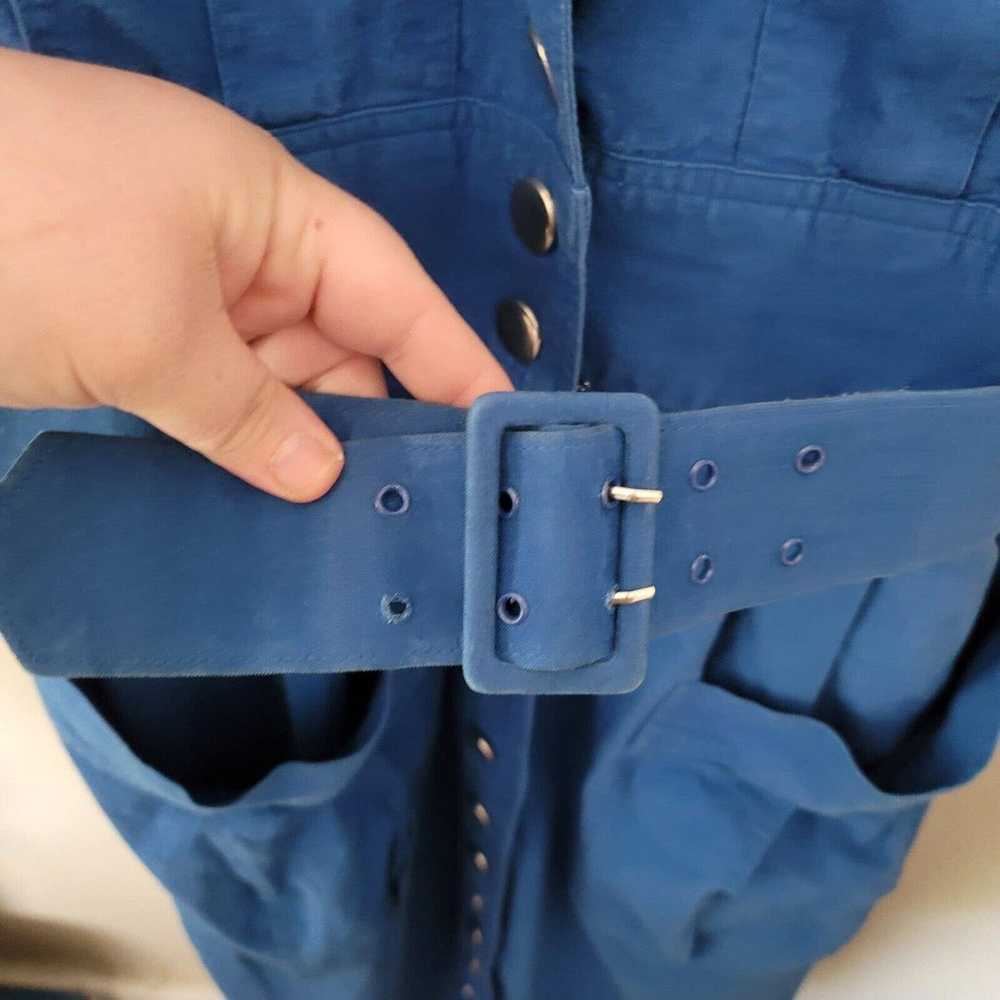Vintage 50s 60s Cotton Blue Shirt Day Dress Belt … - image 7