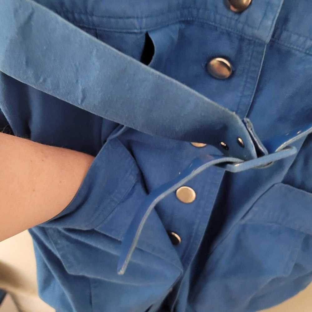 Vintage 50s 60s Cotton Blue Shirt Day Dress Belt … - image 8