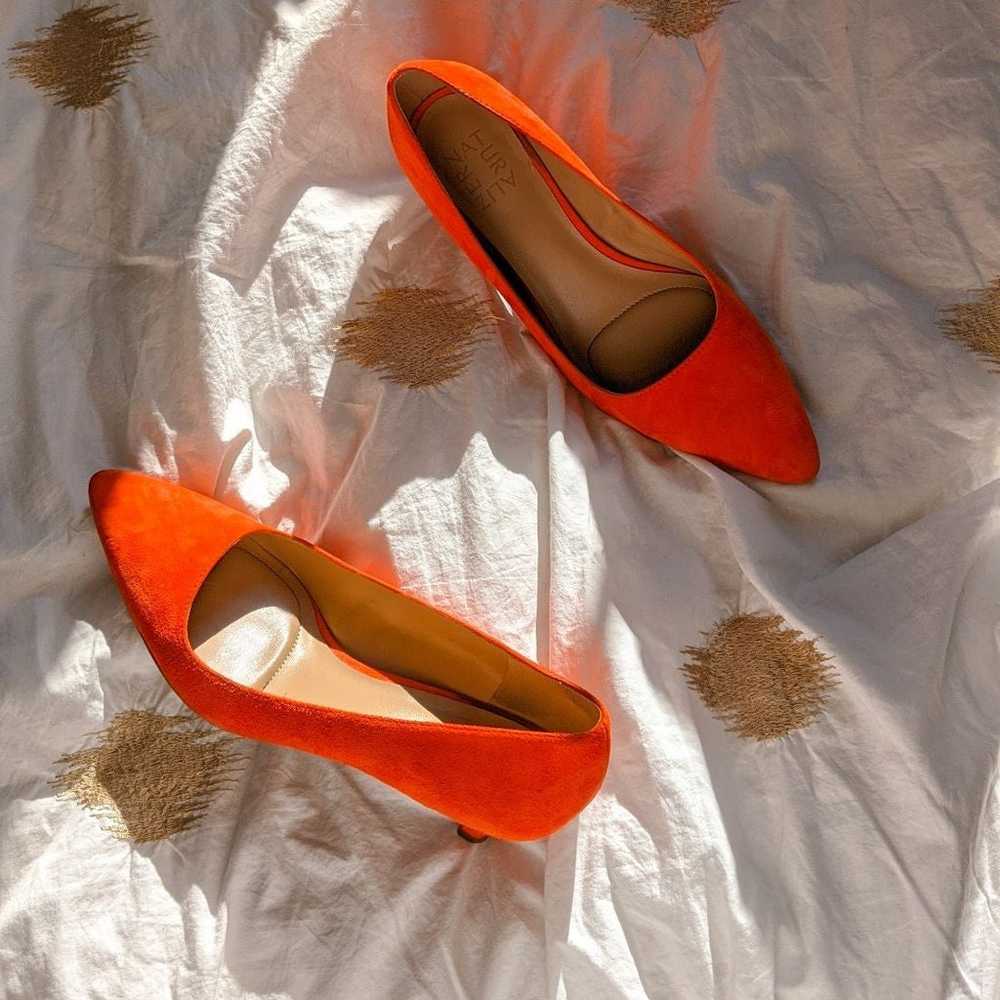 Size 7.5 Red Suede Kitten Pumps - image 1