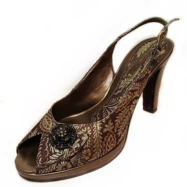 Bandolino Peep Toe Heels w/ Strap Bronze Floral, … - image 1