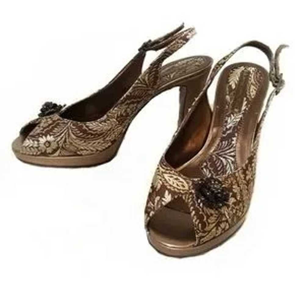 Bandolino Peep Toe Heels w/ Strap Bronze Floral, … - image 2