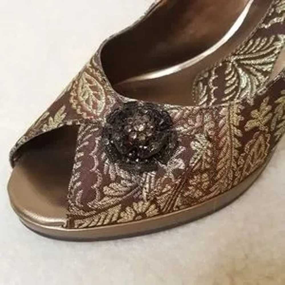 Bandolino Peep Toe Heels w/ Strap Bronze Floral, … - image 3