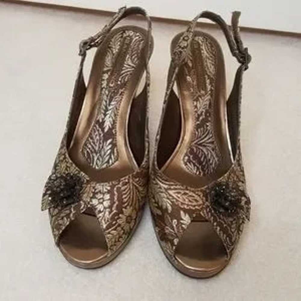 Bandolino Peep Toe Heels w/ Strap Bronze Floral, … - image 4