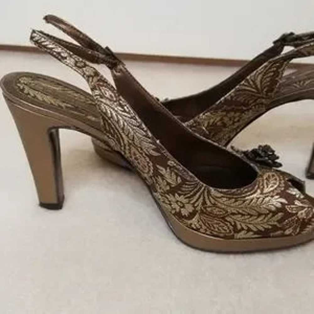 Bandolino Peep Toe Heels w/ Strap Bronze Floral, … - image 5