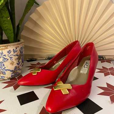 bright red vintage pumps - image 1