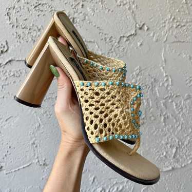 Vintage Y2K Crochet Raffia Heels - image 1